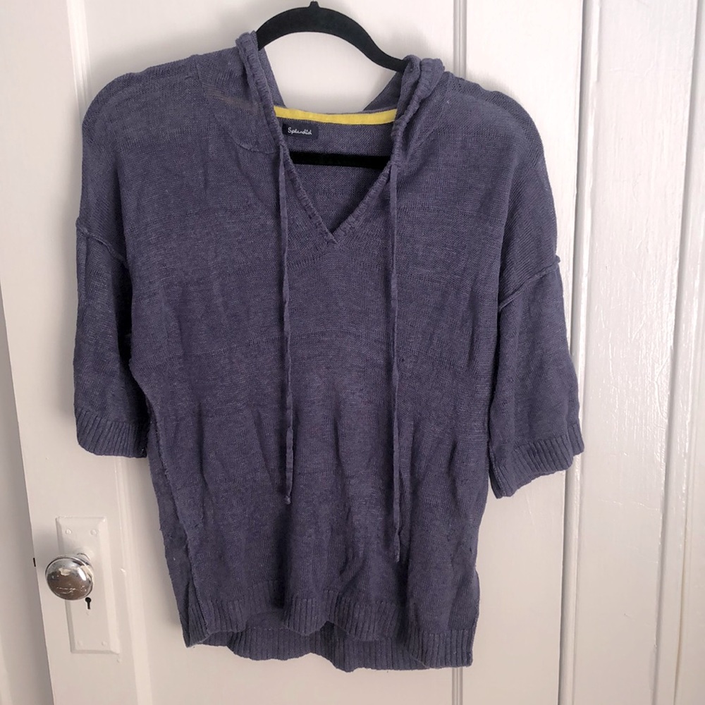 Splendid knit vneck pullover with hood